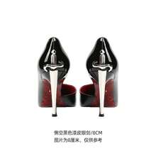 Metal Side Cut-Out Stilettos, Comfortable For The Feet, Women's Shoes Made Of Genuine Leather With Printed Red Soles, High-Quality Women's Single Shoes Made Of Patent Leather. - 1022ok da bóng màu đen, khoét bên hông, khóa bạc, 8CM - Xem 8