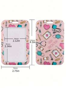 1pc Pink Doctor/Nurse Pill Design Lanyard Card Holder, Keychain Hard ID Case, Back To School - Card Sleeve - View 7