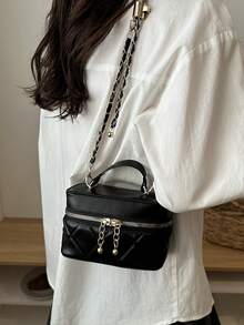 2026新款韩版菱形链条斜挎包，简约百搭单肩手提包 - 黑色 - 查看 3