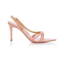-Style Gold High-Heeled Shoes Women, New Pointed-Toe Metal Chain High-Heeled Sandals - White - View 5