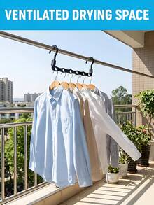 [US-Based Shipping]10 Pack Space Saving Clothes Hanger Wardrobe Organizer - ABS Material Thick Plastic Multi-Hooks, Premium Smart Hanger Hooks, Sturdy Cascading Hangers With 5 Holes For Heavy Clothes, Every Hanger Organizer Can Hold 5 Garments Horizontally And  Vertically. And Each Clothing Hanger Has 5 Holes Slots To Prevent Clothes From Slipping And Falling, Our Cascading Hangers Also Feature Swiveling 360° Degree Rotating Hooks With A Wide Diameter To Fit A Large Range Of Closet Rack Rods. The Scientific Design Of The Closet Organization Makes Full Use Of The Space, Saves 80% Of The Space Of The Wardrobe, And Makes Your Wardrobe Look Very Neat. Closet Organizers And Storage, College Dorm Room Essentials. Space Saving, Wrinkle-Proof, Compact Wardrobe Storage, With 5 Slots, 360° Rotation, Easy Operation, Suitable For T-Shirts, Shirts, Short Sleeves, Skirts, Spring, Summer Tops. It's Great For Hanging Your Coat, Suit, Jacket, Sweater, Shirt, Pants, Jeans, Dress, Purse Or Accessories. - 彩色 - 查看 4