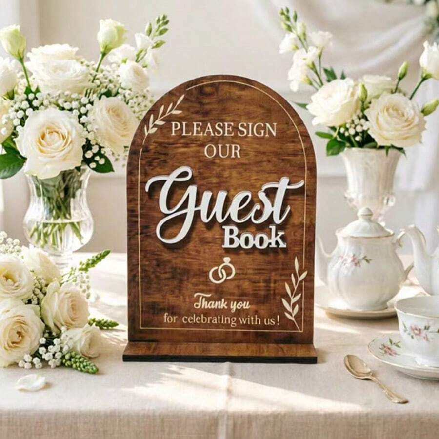 1pc Wooden Wedding Ceremony Decoration Signage, Tabletop Number Plate - Brown - View 1