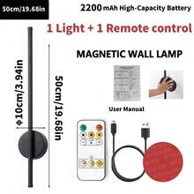 1/2pcs Wall Lamp, TV Background Wall Decor, Bedroom Light, Living Room Light, Modern Wall Lamp, With Remote Control, Rectangular Wall Lamp - High Capacity Rechargeable Battery, 50cm Type-C Charging Cable, Magnetic Installation, Dimmable & Color Temperature Adjustable, Suitable For Bedroom, Wall Decor, Study, Living Room, Home Decor, Holiday Gift, And Stairwell Lighting - Three Colors Of Light - View 16