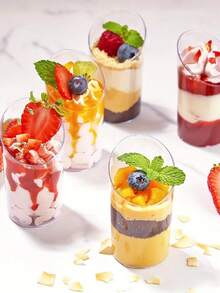 20/10pcs/1pc - Small Slanted Dessert Cups, Slanted Round Cups, Mousse Cups, Pudding Cups, Dessert Cups, Small Transparent Jelly Pudding Ice Cream Mousse Cups, Ideal For Mousse, Pudding And Desserts, Suitable For Weddings, Holidays, Parties - White - View 2