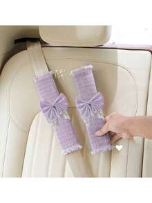 2pcs/1pc Bow Shaped Car Seat Belt Shoulder Protection Cover, Small Fragrant Wind Car Seat Belt Protection Cover, Decorative Cover, Anti Pinch Wear Seat Belt Cover Car Accessories - A - View 3