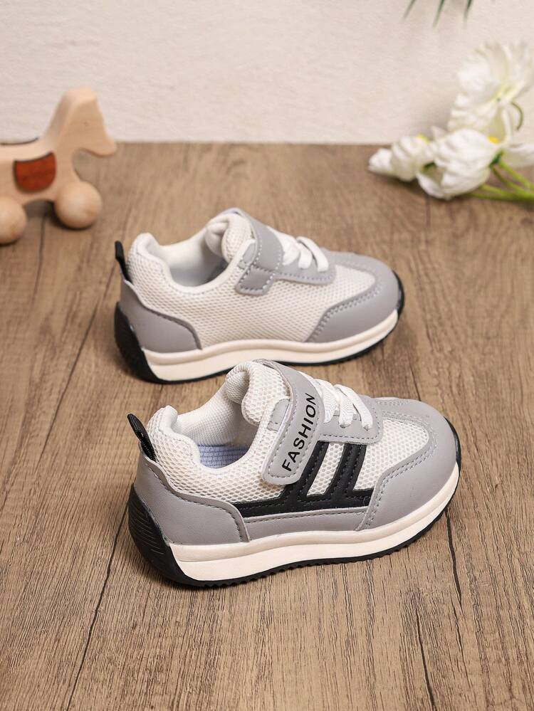 Children's Retro Gray & White Patchwork Sports Shoes, Spring/Autumn New Mesh Print Soft Bottom Casual Sneakers, Suitable For Daily Wear And Outdoor Activities - Light Grey - View 5
