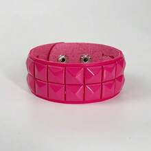 Women's Punk Pyramid Stud Leather Bracelet Adjustable Hot Pink Wide Cuff Bracelets Gothic Fashion Wristband Hand Jewelry Gift - Hai hàng - Xem 8