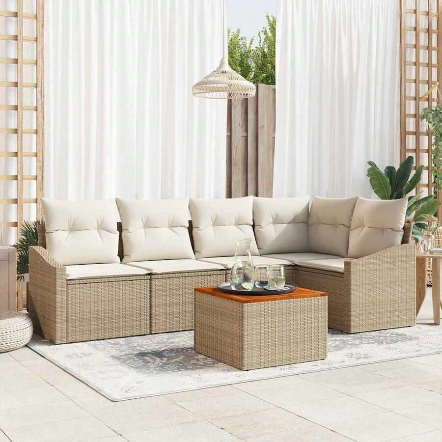 vidaXL Gartensofa-Set Mit Speicher 6 Pcs Beige Und Creme Poly-Rattan - Beige - Voir 1
