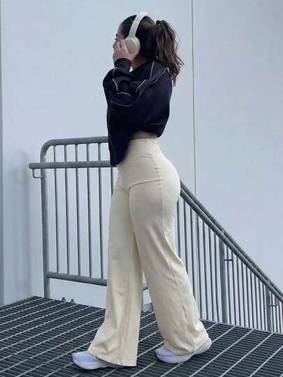 高腰喇叭瑜伽裤，提臀，弹力宽松喇叭裤腿运动裤，可机洗，女士款，阔腿裤，直筒裤，健身，夏季，春季女装，春季