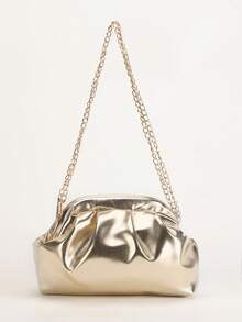New Gold Pleated Cloud Clutch, Niche Design, Multifunctional Evening Bag, Chain Shoulder Crossbody Bag, Minimalist Solid Color Wallet, Suitable For Party, Evening, Wedding, Date, Shopping And Other Occasions. - Gold - View 3