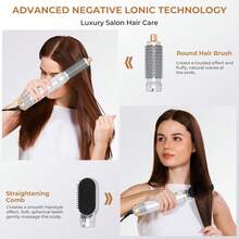 UKLISS 5-In-1 Green & Gold Hot Air Comb: 800W Multi-Purpose Tool For Curling, Straightening & Drying, Portable For Travel & Great Valentine's Present - White - View 8