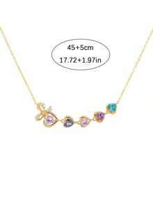 Customizable Multi-Heart Birthday Stone Necklace, With Adjustable Chain And Elegant Heart Design. Whether For Anniversary, Birthday Celebration, Daily Wear, Prom Gift, Mother's Day Gift, Valentine's Day Memento, Graduation Souvenir, Wedding Favor, Or A Party Gift For Your Best Friend, Mother, Family, Friend Or Daughter, It Is An Ideal And Unique Present. - Yellow Gold - View 10
