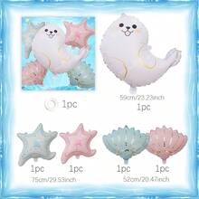 6pcs/Set Ocean Animal Balloon Set, Including Starfish, Seashell, Seahorse, Orca, Blue Whale, Seal, Jellyfish, Manta Ray, Sea Turtle, Suitable For Ocean Animal Themed Birthday Party, Gathering, Home Decor, Shower Decoration And Other Ornament Uses - Underwater Animal Set - View 14