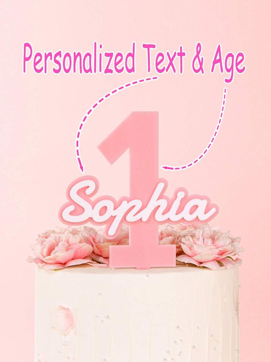 1pc Personalized Acrylic Cake Toppers With Custom Names And Numbers - Birthday Party Decorations, Lightweight Design, Suitable For Cakes, Cupcakes And Desserts, Party Accessories | Personalized Cake Hats | Lightweight Top Cover - Name + Age / Two-tier Cake Insert - View 1