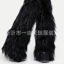 Fall/Winter Fuzzy Leg Warmers – Long Plush Thermal Boot Covers, Gold Thread Wide Extra-Large Stackable Socks For Export - 黑色銀絲 - 查看 7