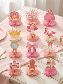 10 piezas Conjunto de decoración de papel de panal con tema de princesa, adecuado para colgar y colocar. Decoraciones de la serie rosa adecuadas para arreglos de mesa de fiesta de cumpleaños, adecuadas para fiestas temáticas, vacaciones y cumpleaños. - multicolor - Ver 4