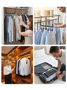 [US-Based Shipping]10 Pack Space Saving Clothes Hanger Wardrobe Organizer - ABS Material Thick Plastic Multi-Hooks, Premium Smart Hanger Hooks, Sturdy Cascading Hangers With 5 Holes For Heavy Clothes, Every Hanger Organizer Can Hold 5 Garments Horizontally And  Vertically. And Each Clothing Hanger Has 5 Holes Slots To Prevent Clothes From Slipping And Falling, Our Cascading Hangers Also Feature Swiveling 360° Degree Rotating Hooks With A Wide Diameter To Fit A Large Range Of Closet Rack Rods. The Scientific Design Of The Closet Organization Makes Full Use Of The Space, Saves 80% Of The Space Of The Wardrobe, And Makes Your Wardrobe Look Very Neat. Closet Organizers And Storage, College Dorm Room Essentials. Space Saving, Wrinkle-Proof, Compact Wardrobe Storage, With 5 Slots, 360° Rotation, Easy Operation, Suitable For T-Shirts, Shirts, Short Sleeves, Skirts, Spring, Summer Tops. It's Great For Hanging Your Coat, Suit, Jacket, Sweater, Shirt, Pants, Jeans, Dress, Purse Or Accessories. - 彩色 - 查看 8