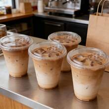 200 Sets Of 12-Ounce/16-Ounce/20-Ounce/24-Ounce Transparent Plastic Cups, With Non-Suction Drinking Lids, Durable And Leak-Proof, Suitable For Iced Coffee, Smoothies, Milkshakes. Ideal For Easter, Weddings, Outdoor Camping, Party Supplies. - White - View 2