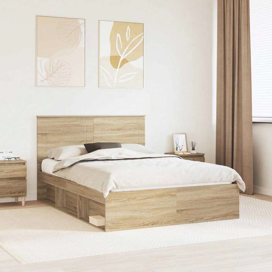 vidaXL Bettrahmen Sonoma 160 X 200 Cm Massives Kiefernholz - Tabac - Voir 1