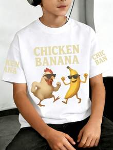 Camiseta com Estampa de Desenho Animado Engraçada para Meninos Pré-Adolescentes, Tecido Macio e Confortável, Adequada para Esportes ao Ar Livre, Uso Diário, Estilo de Rua e Campus, e Versátil Casual Fashionable para Primavera/Verão - Branco - Visão 2