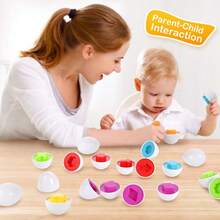 12 Stück farbige Formensortier-Puzzle-Spielzeuge, Montessori Frühpädagogisches Spielzeug für Kleinkinder 1-3 Jahre, Osterreisespiel - Gelb - Übersicht 6