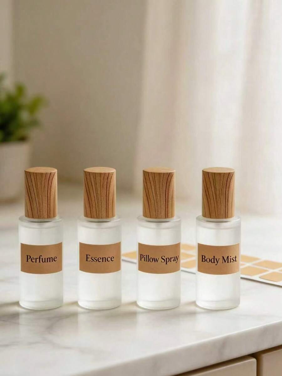 50ml Refillable Portable Perfume Spray Bottle - Matte Glass Empty Bottle, Wooden Cap Cosmetic Lotion Container, Leak-Proof Travel Perfume Atomizer - Multicolor - View 1