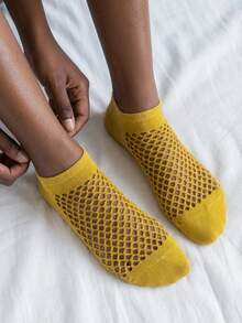 1/5 pares de calcetines tipo barco coloridos, transpirables, con diseño calado y cómodos para mujer, para primavera/verano - Multicolor - Ver 5