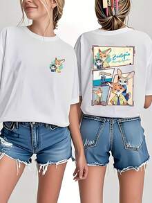 Disney Women'S T-Shirt | Zootopia Design Short Sleeve Crew Neck Casual Top For Spring And Summer, Soft And Breathable Fabric For Themed Events And Everyday Wear - 白色 - 查看 1