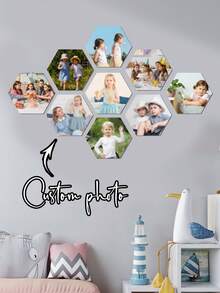 Personalized Hexagonal Photo Print PVC Plastic Board, Photo Frame Art & Memory Wall Decor For Living Room, Bedroom, Office, Wedding & Graduation - Beige - View 3