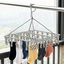 Stainless Steel Multi-Clip Drying Rack - Space-Saving Indoor/Outdoor Drying Rack, Sturdy Reinforced Household Sock Clip Drying Rack, Suitable For Balcony, Bathroom And Laundry Room - Easy To Clean Rust-Proof, Apartment Living Essential, Compact Laundry Storage, Balcony Drying Rack, Fixed Clothes Drying Rack, Heavy Duty Drying Rack - Silver - View 6
