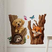 Fox And Dog Wall Sticker - Transparent Window Decals, Gifts Suitable For Children, Perfect For Switches And Glass Windows, Self-Adhesive Vinyl Stickers, Suitable For Home And Car Decoration, Suitable For Children Bedroom, Baby Room And Living Room - A - View 5