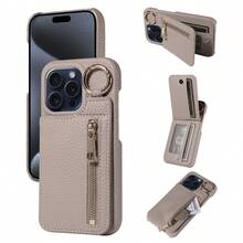 eaacaa 1pc Wallet-Style Magnetic Flip Phone Case With Card Slots & Zipper Pouch, Compatible With Iphone 17 Pro Max/17 Pro/17/17e/Air/16 Pro Max/16/15/14/13/12/11, A16 Series - Khaki - View 2