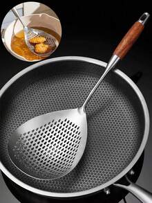 1pc Stainless Steel Strainer - Heat Resistant (662°F), Anti-Leak Perforated Filter, Ergonomic Handle And Fine Mesh, Suitable For Frying Pan, Hot Pot, Cooking, Serving, Baking - Restaurant And Home Kitchen Utensil, Smooth Surface, Durable, Kitchen Accessory, Very Convenient, Ideal Gift For Ladies And Family - Multicolor - View 3