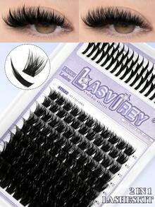 LASVIREY 13排漫畫風濃密5D仿貂毛睫毛簇 10-18mm混長單簇美杜莎睫毛 2款DIY C捲簇狀睫毛 奢華輕盈美杜莎睫毛 適合隨機風格與日常配戴 - C - 查看 7