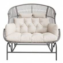 Garden Rocking Chair For Two Patio Hanging Chair Outdoor Swing Egg Chair Rocking Chair Garden Swing Porch Swing For The Garden Balcony Or Terrace Gray - Gray + PE Rattan+Iron+Waterproof Fabric - View 8