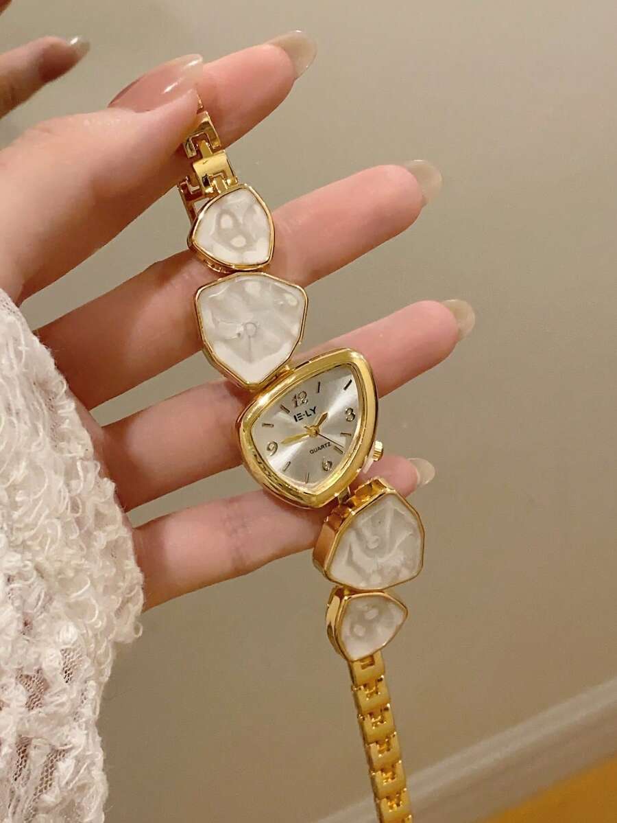 1pc New Fashion Women's Watch, Elegant Triangular Dial, Business Quartz Watch, Suitable For Daily Life, Parties And Banquets - White - View 1
