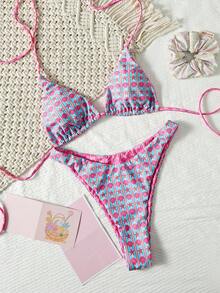 Bộ bikini nữ, họa tiết hoa dâm bụt nhiệt đới màu trắng, hồng và tím, thiết kế hai mặt thời trang, thích hợp cho các chuyến đi chơi, kỳ nghỉ hè, lễ hội âm nhạc, tiệc bể bơi, lễ hội hóa trang và các dịp đi biển mùa hè khác. - Hồng - Xem 5