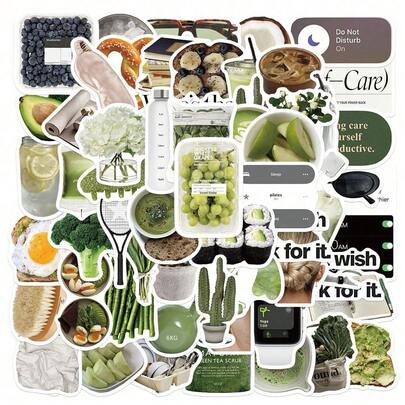 60pcs Healthy Chic Life Cartoon Aesthetic Doodle Self-Adhesive Stickers, Decorative For Planner, Skateboard, Guitar, Water Bottle, Creative Decorative Doodle Stickers