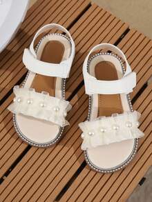 New Princess Crystal Rhinestone Sandals, Girls Flat Thick Bottom Soft Sole Toddler Shoes, Versatile & Comfortable, Suitable For Big Kids & Plus Size - White - View 4