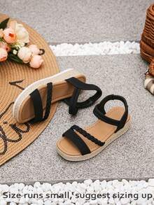 1 đôi dép xăng đan đế dày màu đen dành cho thiếu niên/bé gái (size nhỏ hơn bình thường), giày trẻ em mùa hè thoải mái, nhẹ nhàng, dép xăng đan mũi vuông thời trang cho bé gái, phù hợp cho đi học và mang hàng ngày. - màu đen - Xem 8