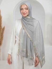 1条女士新款蝴蝶结欧根纱长围巾，优雅蝴蝶结印花精致流苏，花卉印花头巾，柔软舒适，用途广泛，防风防晒，适合日常佩戴，四季皆宜。 - 多色-蝴蝶結長巾 - 查看 3