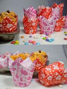 50 chiếc giấy lót bánh cupcake hình hoa tulip trái tim, thích hợp cho Ngày Valentine, Lễ Phục Sinh, Ngày Thánh Patrick, Ngày của Mẹ, đám cưới và các bữa tiệc. - Xem 9