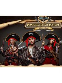 1/2 件套：海盗帽 + 骷髅印花海盗眼罩，海盗船长服装帽，海盗配饰，派对帽，化装舞会，趣味角色扮演船长帽，情人节礼物。 - 彩色 - 查看 8