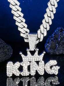 1件闪亮“King”字母设计吊坠项链，迈阿密/链，街头朋克嘻哈风格，摇滚乐队饰品礼物，情人节礼物，派对时尚饰品 - 吊墜項鍊 - 查看 10