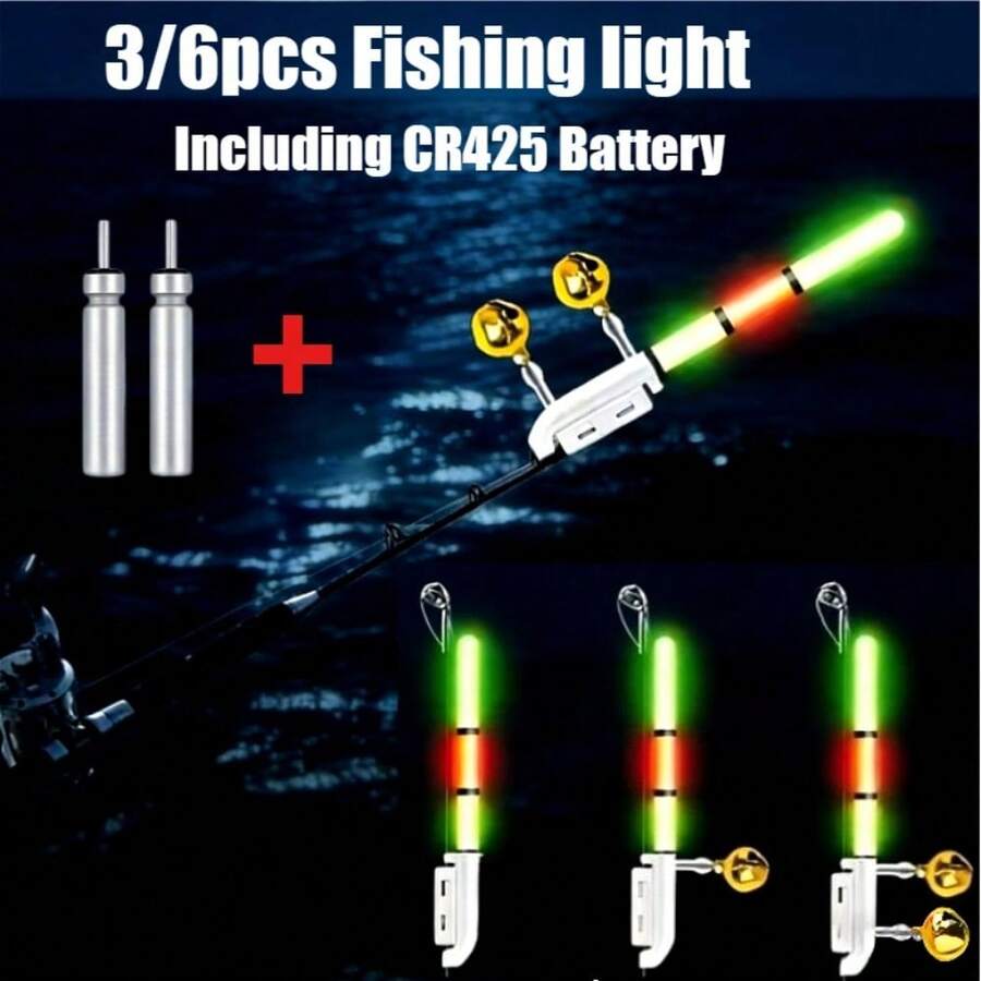 NEW 2/6pcs Fishing Rod Tip Light +CR425 Battery Set Fishing Electronic Throwing Rod Luminous Stick Light LED Removable Float Night Tackle Red/Green/White Blasting Flash Night Bite Tools CR425 (Batteries Included) - Multicolor - View 1