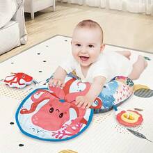 婴儿抬头训练枕，U 型俯卧枕，带悬挂玩具，适合男婴和女婴的礼物 - 彩色 - 查看 4