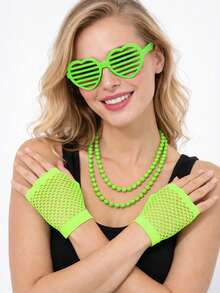 Bộ 3 món phụ kiện dự tiệc phong cách retro thập niên 80 - Kính râm kiểu rèm cửa + Vòng cổ + Găng tay lưới, phụ kiện thời trang nữ cho lễ hội âm nhạc, Halloween, tiệc Giáng sinh, phù hợp cho mặc hàng ngày và các lễ hội, quà tặng ngày lễ. - Nhiều màu - Xem 2