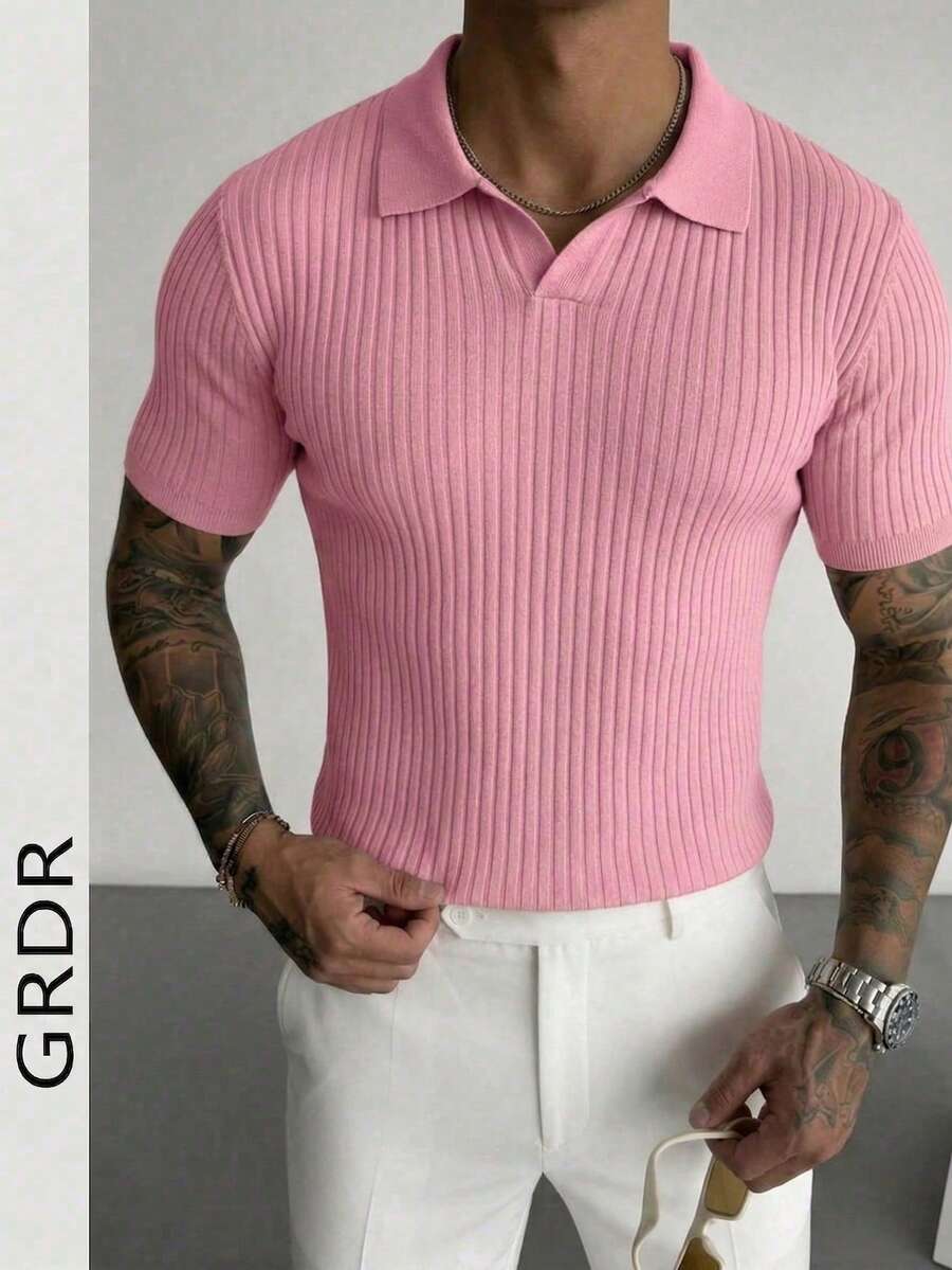 GRDR Men's Summer Solid Color Polo Collar Short Sleeve Knit Sweater, Suitable For Summer Outings, Essential For Fashionable Styling