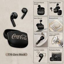 Coca Cola Coca-Cola T70 Retro Beat Bluetooth Earbuds, 13mm Driver, Bluetooth 6.0, Leather Texture, 3g Lightweight, Black/Beige - View 6