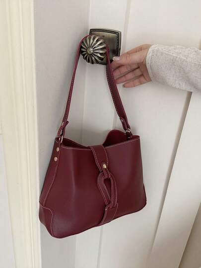 Hevel,Vintage Color Underarm Bag For Women, Burgundy Underarm Pouch Ideal Gift For New Year, Fashion Business Casual Handbag For Office, Business And Work Perfect,Shoulder Bag,Bags For Woman,